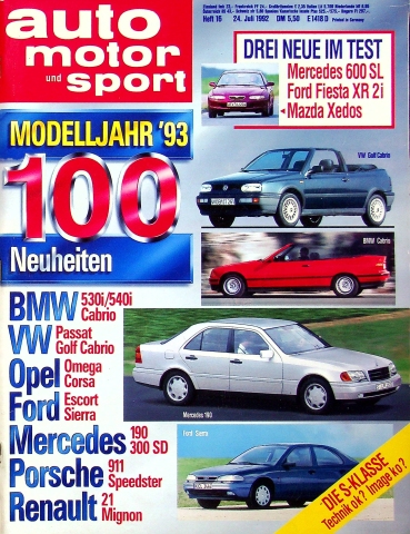 Deckblatt Auto Motor und Sport (16/1992)